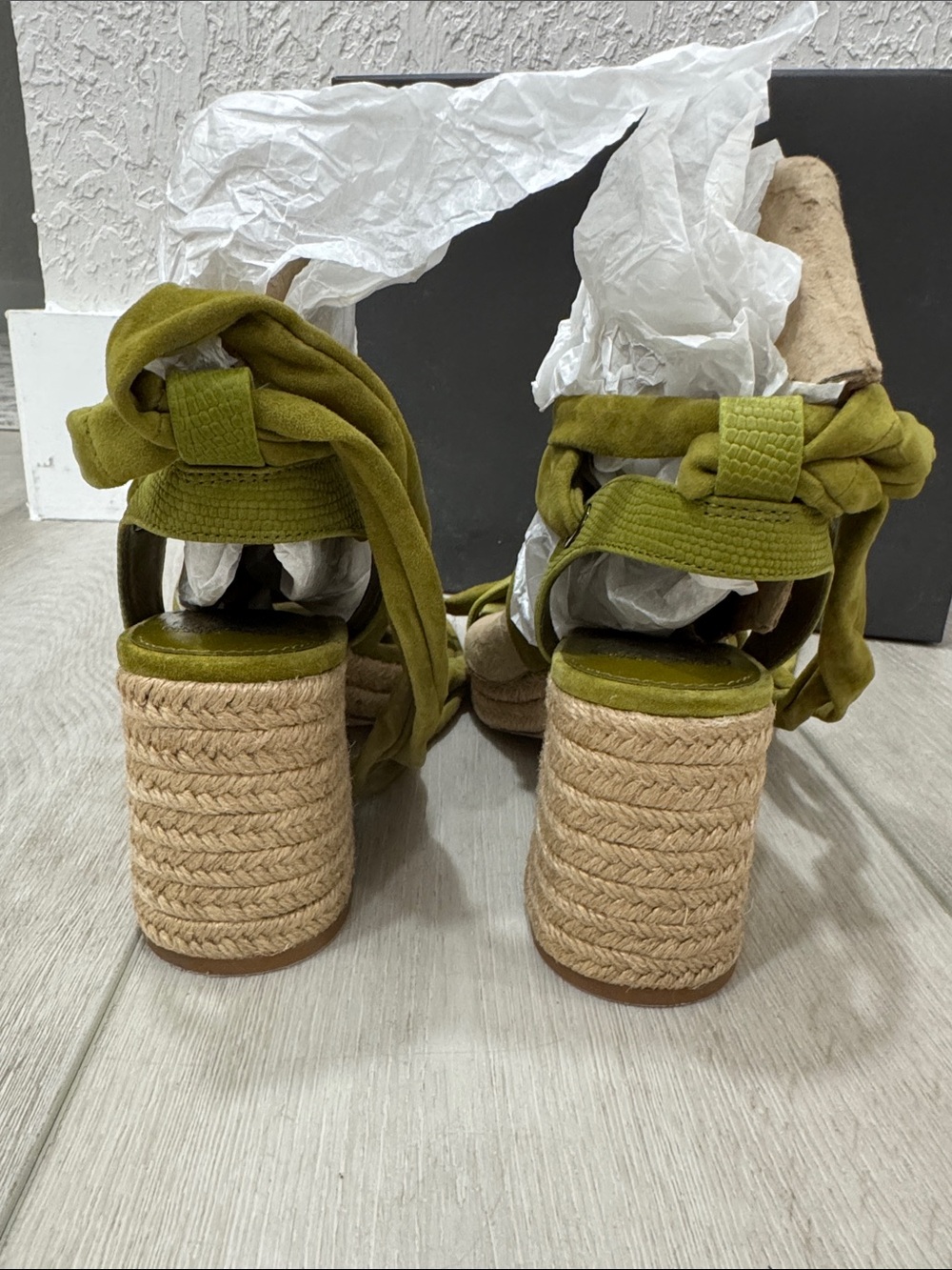 Vince Camuto Roreka Olive Suede Wrap Espadrille Wedge Sandals - Picture 3 of 5